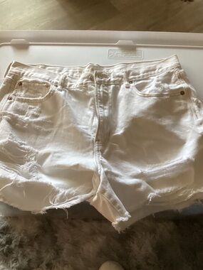 American Eagle Outfitters White Distressed Denim Cutoff Shorts